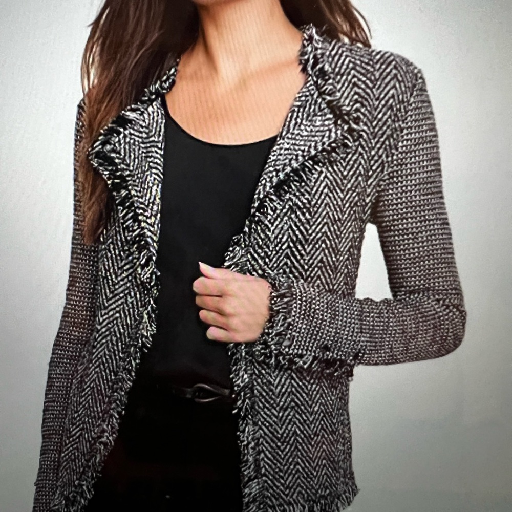 Nic + Zoe Fringe Knit Jacket in Black Indigo